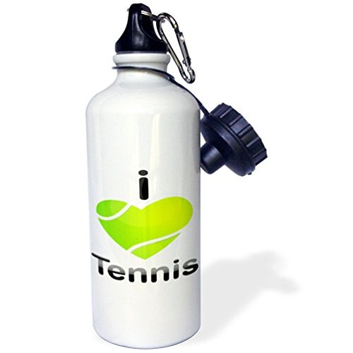 3dRose "I Love Tennis With A Green Heart Shaped Tennis Ball" Sports Water Bottle, 21 oz, White